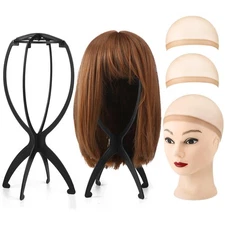 ProSuites 2Pcs Brown Wig Caps Hair Net for Wigs with 2 Pack Black Wig Head St...