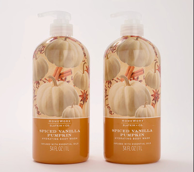 HomeWorx Slatkin Spiced Vanilla Pumpkin Body Wash 34 oz Set of 2 New