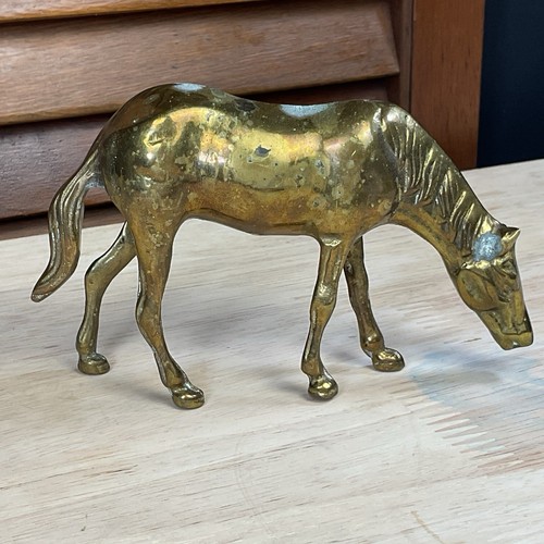 Vintage rustikale Messing Pferd Figur stehend 3,5" klein MCM - Bild 1 von 7