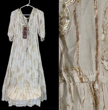 NWT Me 2 Magic Anthropologie Boho Maxi Dress XL Gold Metallic Lurex Embroidered