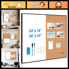 Magnetic Dry Erase  Cork Board Combo 24"x18" Wall Bulletin Vision Board, Black