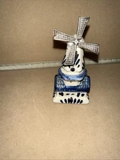 Vintage Hand Painted Porcelain Delft Blauw Style Blue White Windmill 3.5”