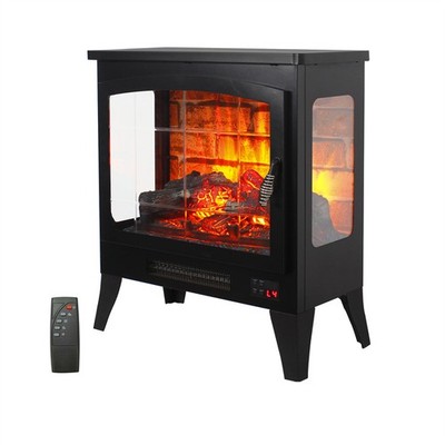 21'' Freestanding Electric Fireplace Stove Heater with 3D Flame Effect & Remote 