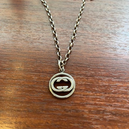 GUCCI Interlocking G Necklace Pendant Circle GG Logo Silver 925 Sterling Charm