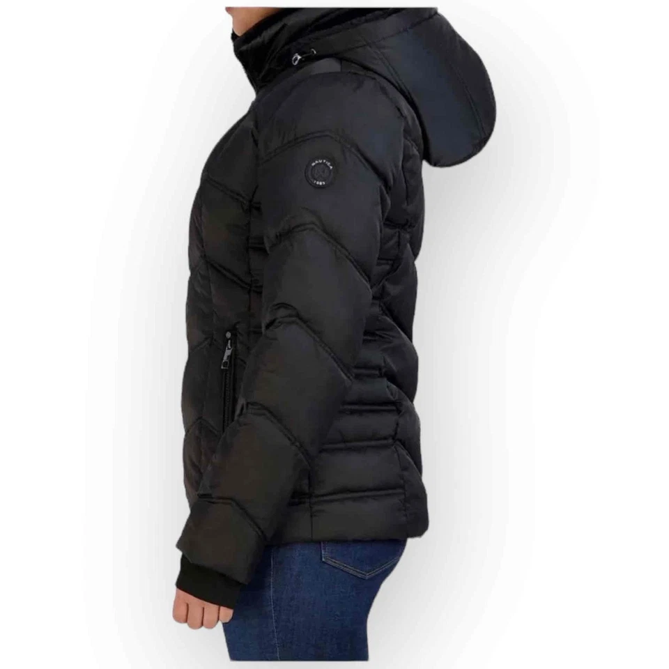 Chaqueta acolchada con capucha negra para mujer Nautica nueva con etiquetas - Talla M - Forro de bolsillo polar Foto 3 de 4