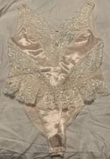 Vintage Dead Stock Lily Of France Teddy Medium Peach Satin Ivory Lace 1980  s