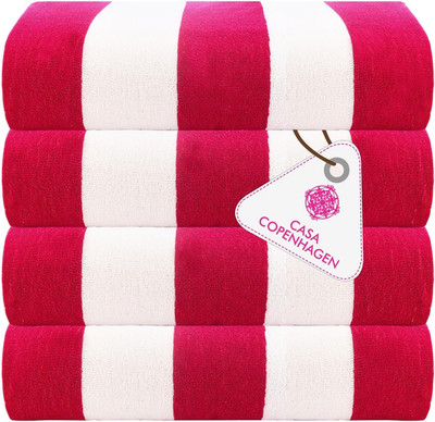 Cabana Towel 4Pcs Pink Designer Stripe Beach Towels Set, 30''X60'' Oversized 100%