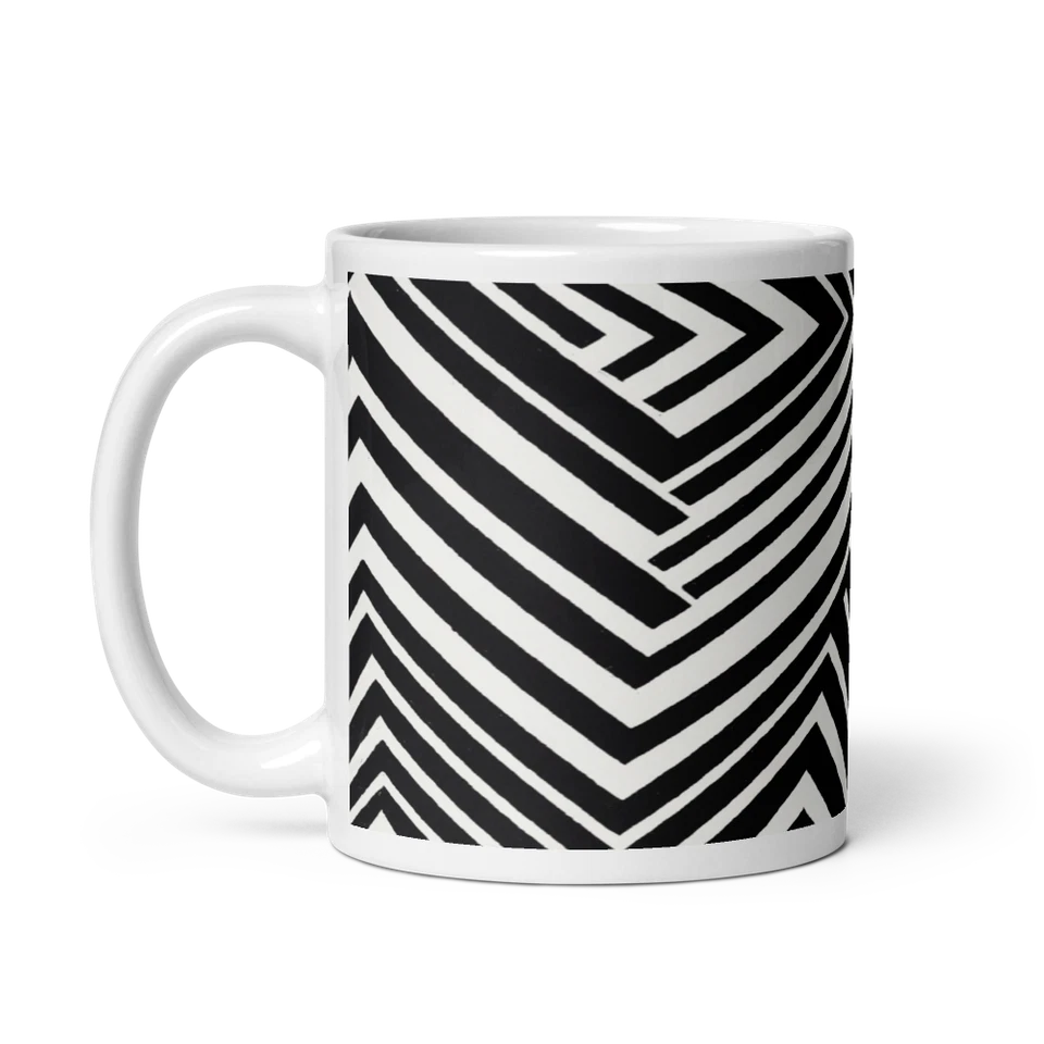 Taza de café de cerámica Bold Chevron Stripes - Taza de té blanca y negra de 11 oz Foto 3 de 3