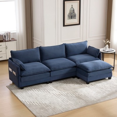 Modular Sectional Sofa w/ Ottoman - 4 Seat L-Shaped Corduroy Couch