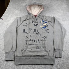 VTG Y2K American Eagle Hoodie Mens L Gray Pullover Eagle Fleece Heavy Faded