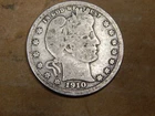 Silver 1910 p Barber quarter , Philadelphia Mint  pre WWI Era coin , silver