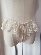 VTG Petra Sissy Brief Frilly Ivory Thong Rose Lace Bow Bridal Panties M New USA