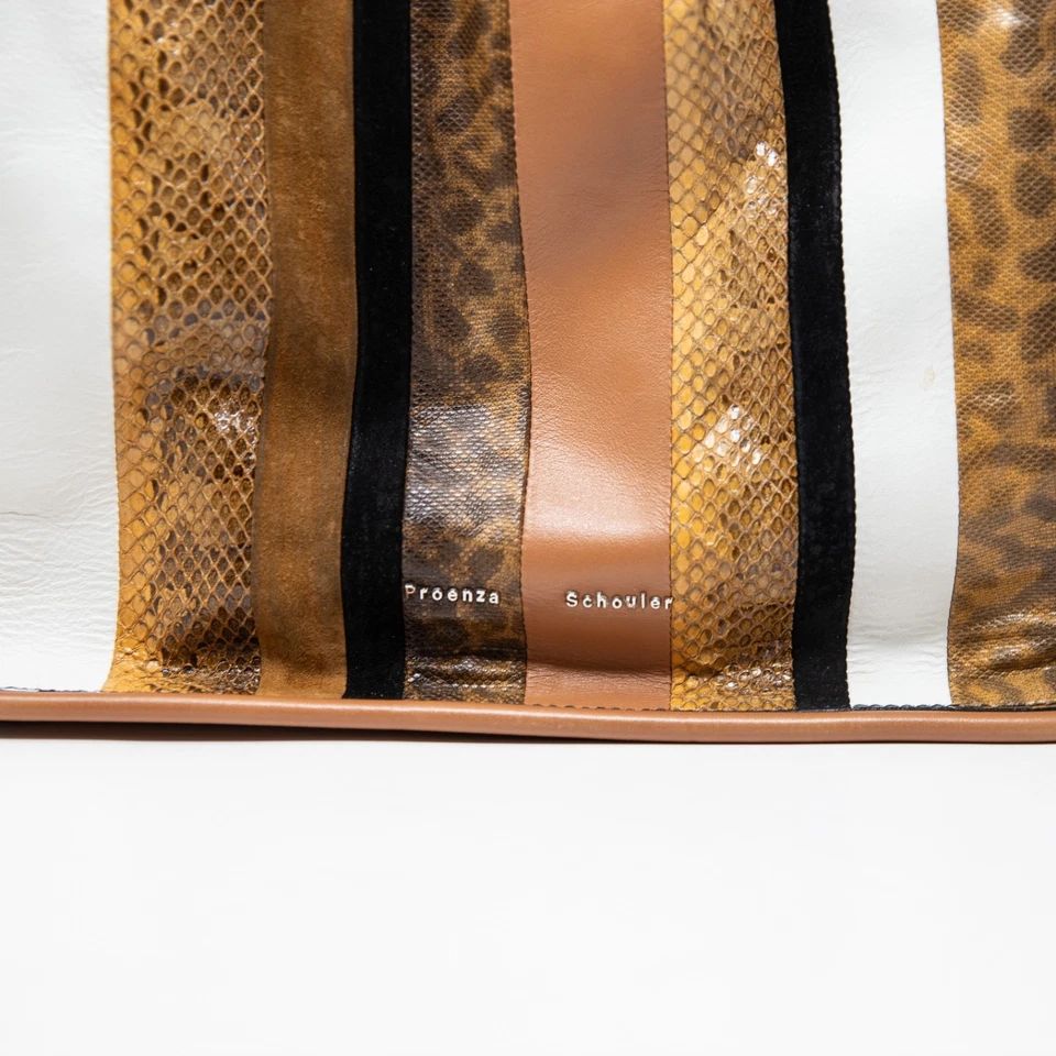 Bolso de Hombro Cartera Proenza Schouler Cuero Genuino Marrón Rayas Estampado Animal Foto 2 de 4