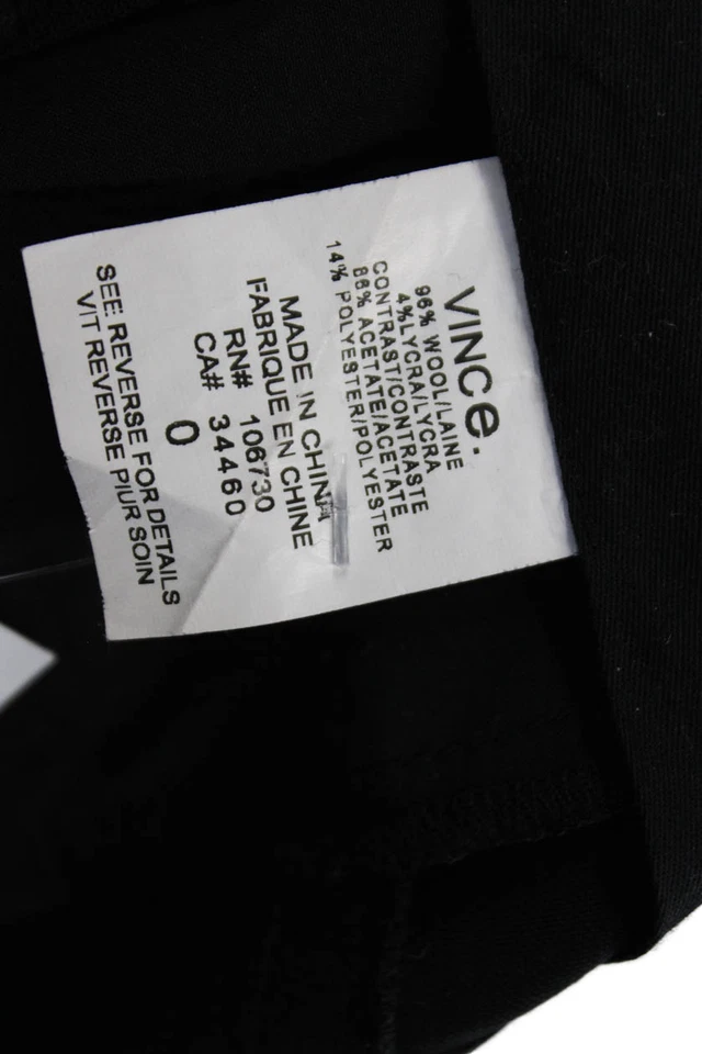 Pantalón de vestir Vince para mujer arrugado pierna ajustada pantalón negro mezcla de lana talla 2 Foto 4 de 4