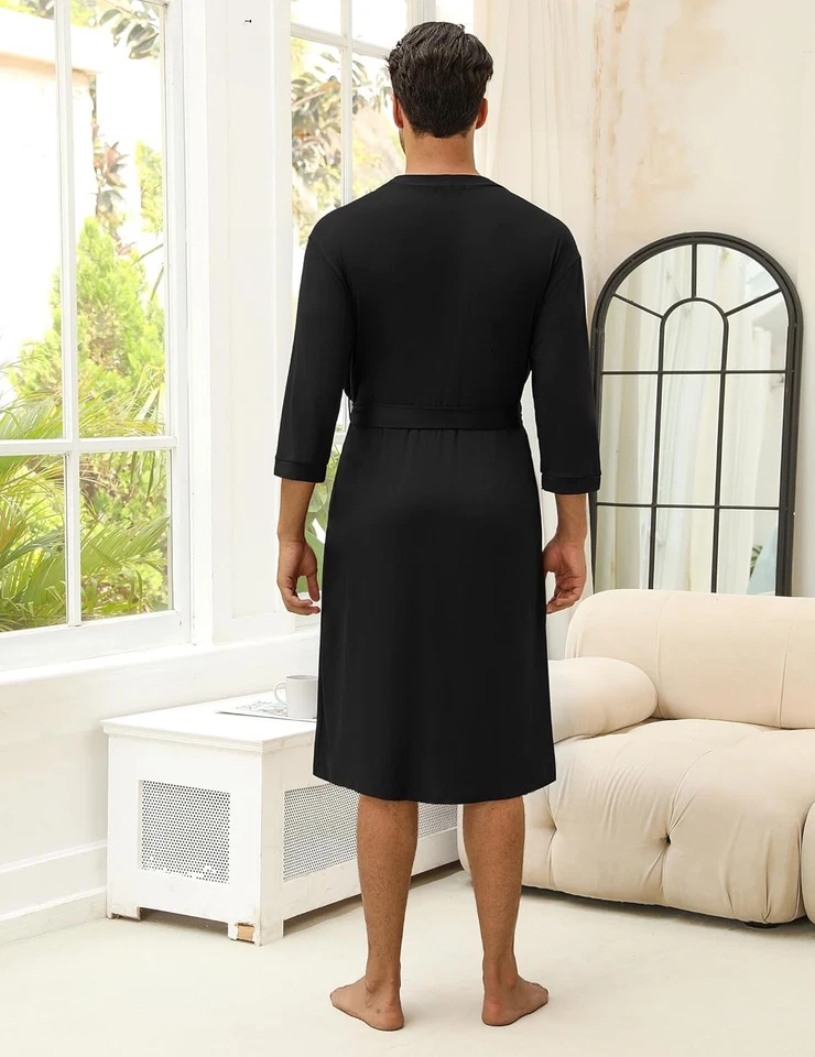 Albornoz ligero de manga 3/4 para hombre con bolsillos tejido suave ropa de salón S-XXL Foto 2 de 4