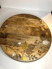 GG Collection Mango Wood Lazy Susan with Gold & Silver Metal Inlay – 15.5” – Foo