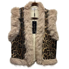 NWT, Women’s One-Size Leopard Sequin Faux Fur Trim Vest, K643
