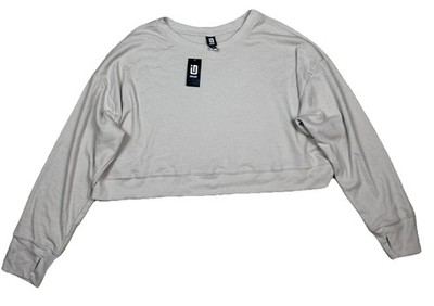 ID Ideology Women's Crop T-Shirt Super Soft Long Sleeve Beige Size S NWT