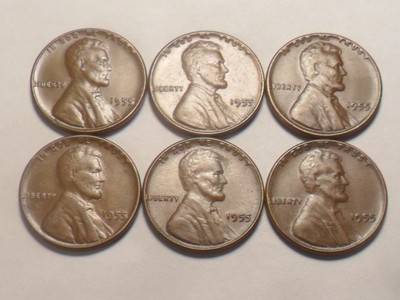1955-P NICE ''POOR MAN'S DOUBLED-DIE'' ''TRAIL DIE'' LINCOLN CENT 6 PC ERROR SET!!