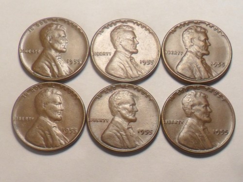 1955-P NICE "POOR MAN'S DOUBLED-DIE" "TRAIL DIE" LINCOLN CENT 6 PC ERROR SET!!