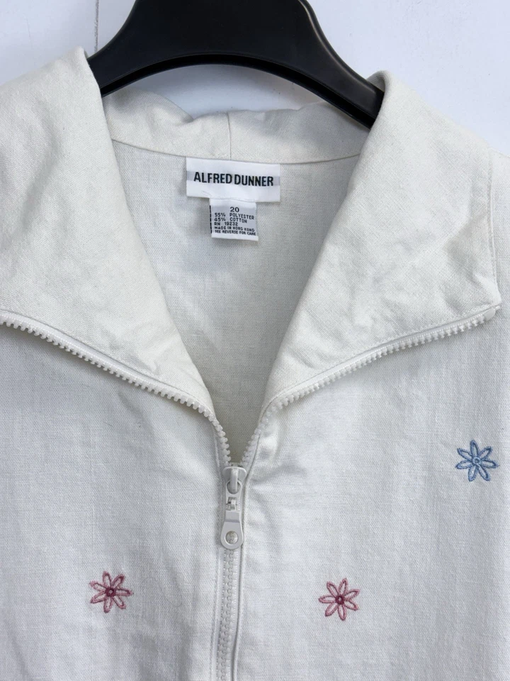 Chaqueta Ligera Vintage Alfred Dunner Talla 20 Crema Bordada Cremallera Foto 2 de 4