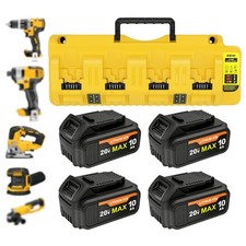 4 Pack 20V 10Ah Battery and 4 Port Charger for De walt 20 Volt MAX Batteries