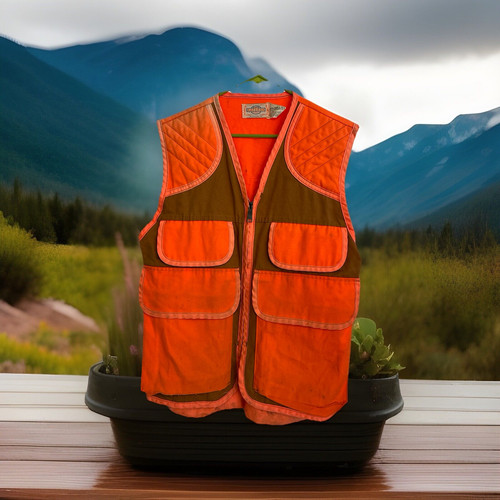 Vintage SafTBak Game Hunting Vest Tan Blaze Orange Mens Size Small USA Made - Picture 1 of 16