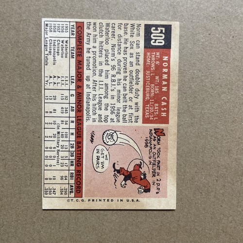 1959 Topps #509 - Norm Cash (RC) (High #) - Picture 2 of 2