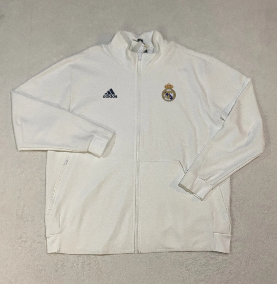 Adidas Real Madrid Track Jacket Mens 2XL White Anthem Full Zip NWT Adidas Real Madrid Track Jacket Mens 2XL White Anthem Full Zip NWT