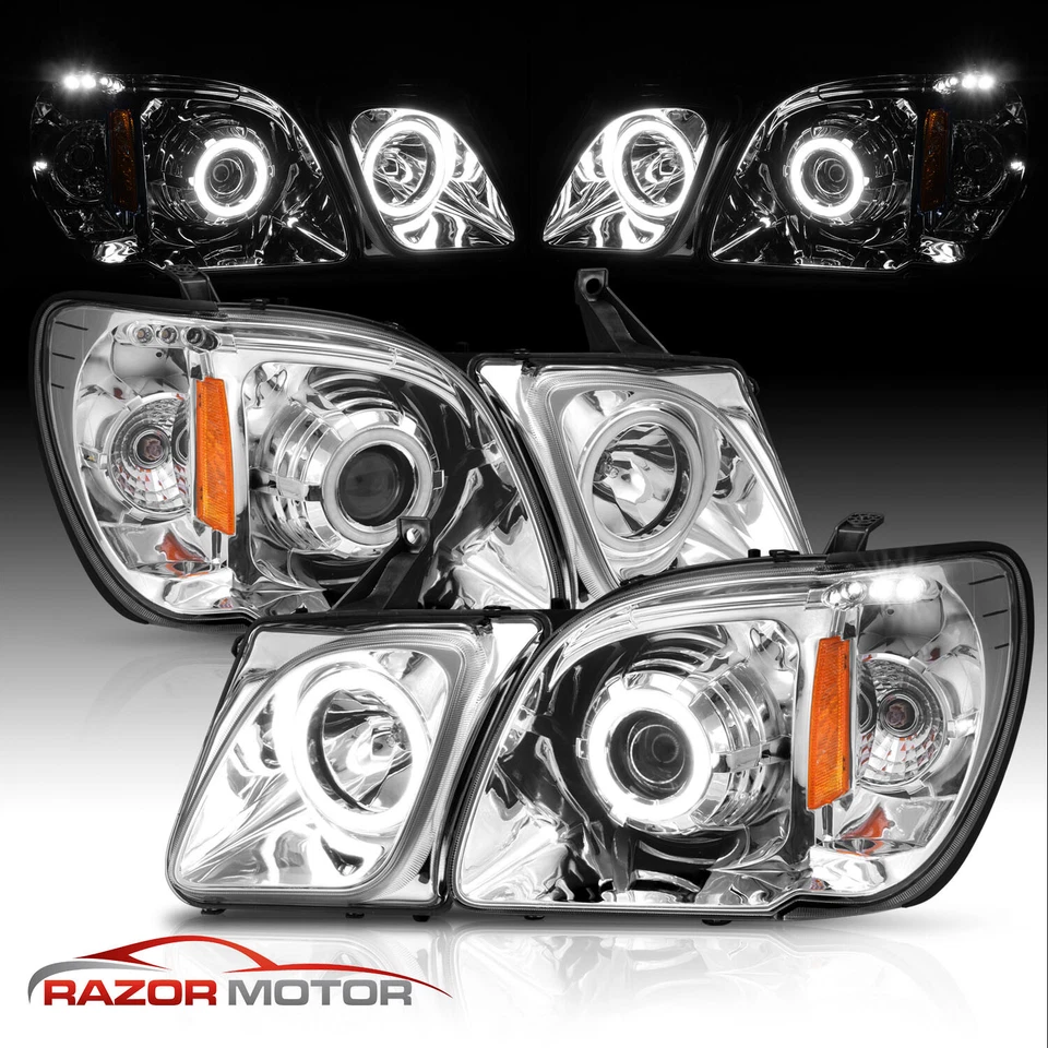 [Doble LED Halo] Para Lexus LX470 1998-2007 Proyector Ojo de Ángel Faros Cromados Foto 2 de 4