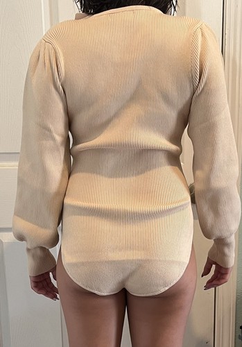 Women's Sweater Bodysuit with Snaps Size M Cream Color - Picture 2 of 10