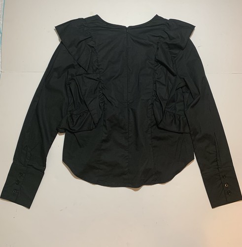 Drew Shirt Top Blouse Sz M Anthropologie Ruffled Black Scoop Neck NEW - Picture 2 of 9