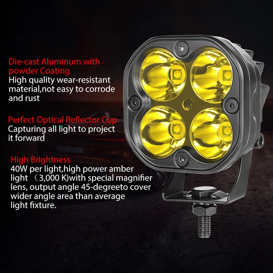 2x 3 pulgadas 80W LED Cubo Vainas Trabajo Luz Barra Punto Conducción Niebla Ámbar Offroad EE. UU. Foto 4 de 4