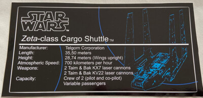 Lego Star Wars UCS Sticker MOC-8143 Zeta-class Cargo Shuttle by RenegadeClone