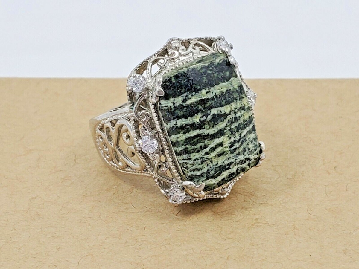 STS Karis Ring Platinum or Silver Bond Semi Precious Stone Green