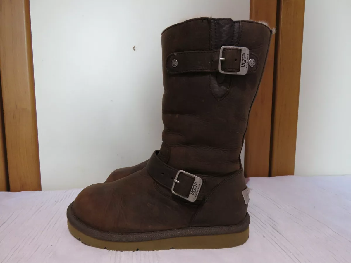 UGG AUSTRALIA KENSINGTON 5678 TOAST LEATHER BIKER BOOTS UK 4.5