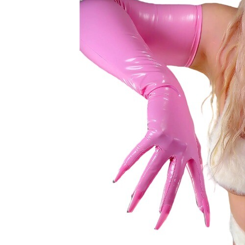 GALA GLOVES ピンク GALA GLOVES ピンク Shiny Pink Latex GLOVES with NAILS 70cm