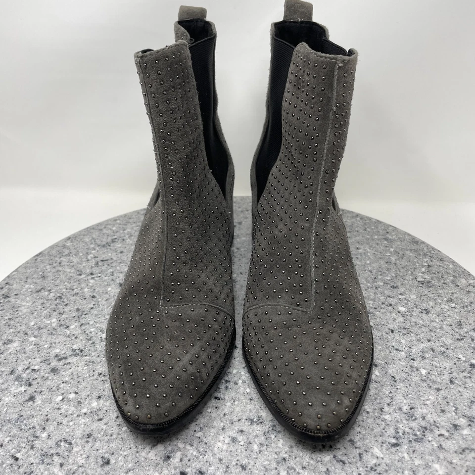 Alice + Olivia Botas Mujer 38 Gris Cuero Tachonado Botines Tobillo Chelsea Zapatos Foto 2 de 4