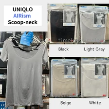 UNIQLO AIRism Scoop-Neck T-shirt Short-Sleeve S-3XL 4 Colors Women Japan