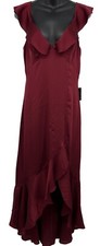 Express Size 6 Ruffle Burgundy Evening Maxi Dress Hi Low Sleeveless V-Neck New