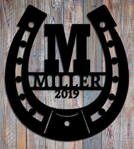Maßgeschneidertes Hufeisen Metall Ranch Scheune Namensschild Wohnkultur Adresse Wandkunst Geschenk - Bild 2 von 9