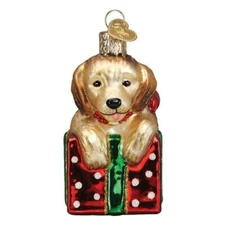 Old World Christmas - Golden Puppy Surprise Ornament - 12628