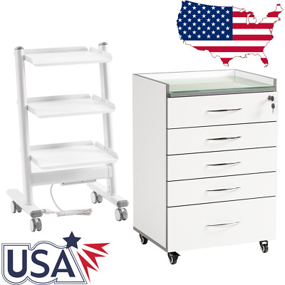 Dental Trolley Cart with Socket/Acrylic Mobile Cart Wooden Cabinet 5 Drawers