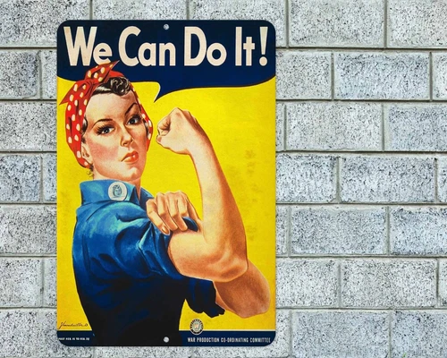 Rosie The Riveter We Can Do It Sign Aluminum Metal 8"x12" Retro Garage Man Cave