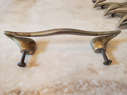 Nickel Mid Century Modern MCM Antique Hardware Drawer Pull Handle 3 3/4”centers - Picture 7 of 13