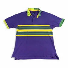 Vintage Mardi Gras Polo Shirt Adult MEDIUM Purple Stripe Mark Alexander 90s