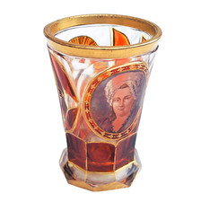 Early 19th c Spa Glass, Maria Theresa Portrait w/ 1835 Coin at Base Unusual Rare