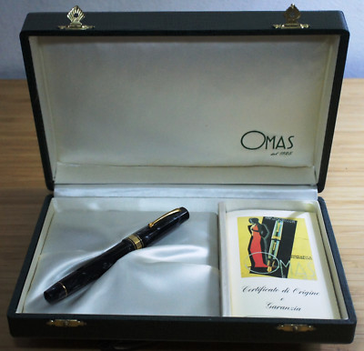 Omas Extra Paragon London Smoke Grey Celluloid Fountain Pen Vermeil Trim 18K Nib