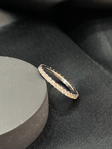 Pave 1 Carats Round Brilliant Natural Diamonds Eternity Band Ring 18K White Gold - Picture 10 of 12