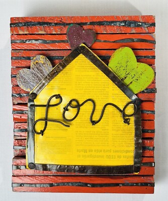 Love, Hearts and Home Folk Art, Mixed Media Wall Hanging